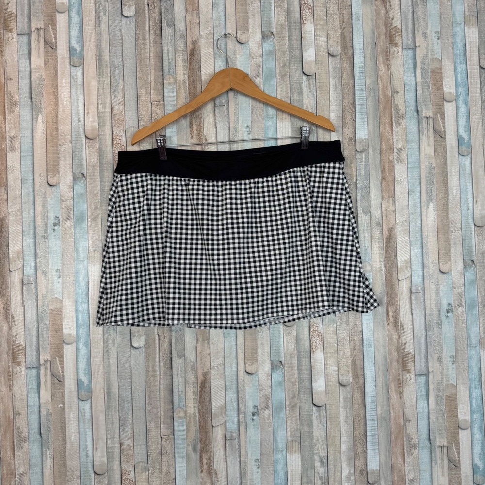 Lands End 20W Gingham Swim Skirt Black White Skort Swimsuit Bottom Plus Size